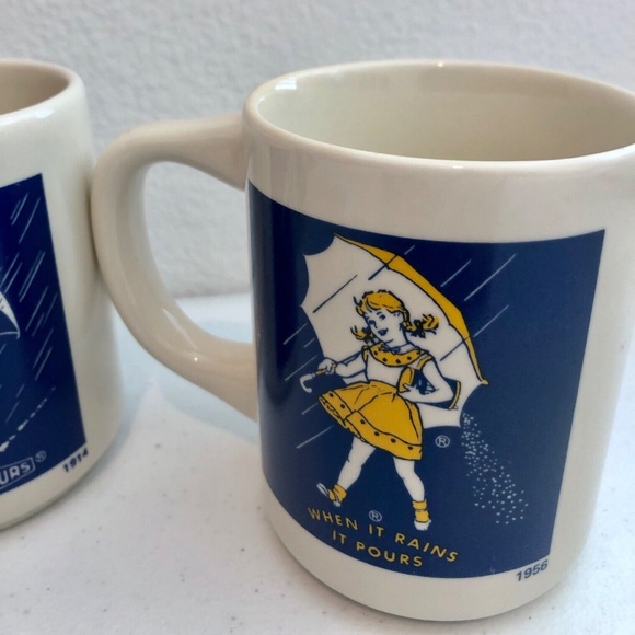 NEW 4 Vintage Morton Salt Umbrella Girl Coffee Cups When it Rains it Pours Mugs - Picture 6 of 14
